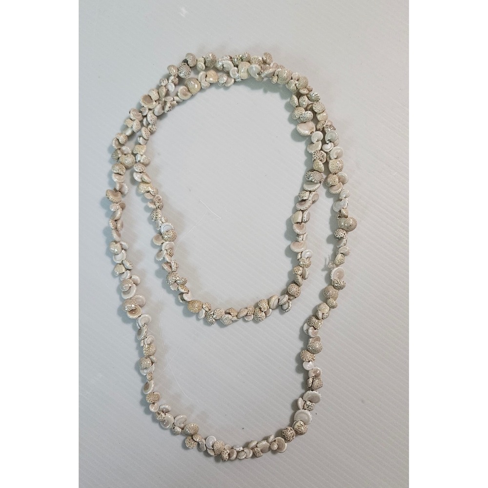 Vintage Natural Shell Necklace – 20" Beach Boho‎ Surfer Style – White Beige